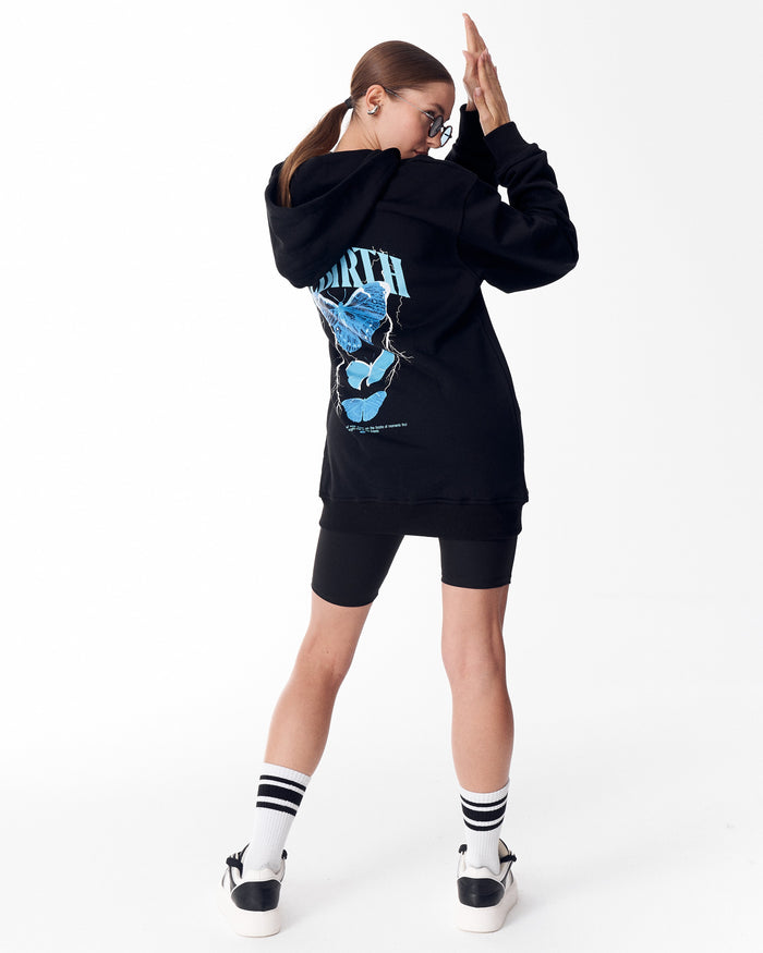 Rebirth Women's Blue 3D Printed Oversized Black Hoodie (2)