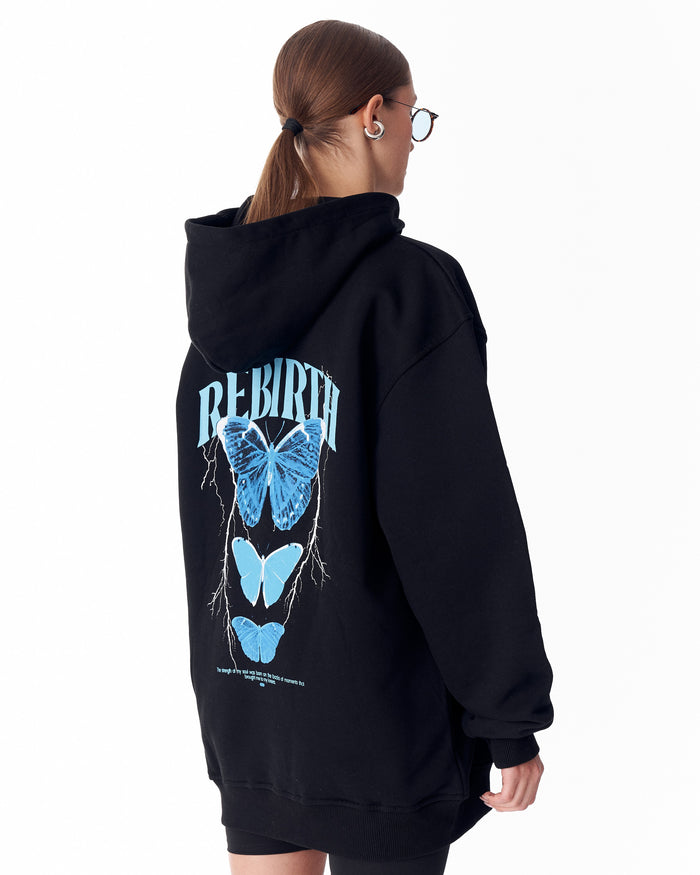 Rebirth Women's Blue 3D Printed Oversized Black Hoodie (6)