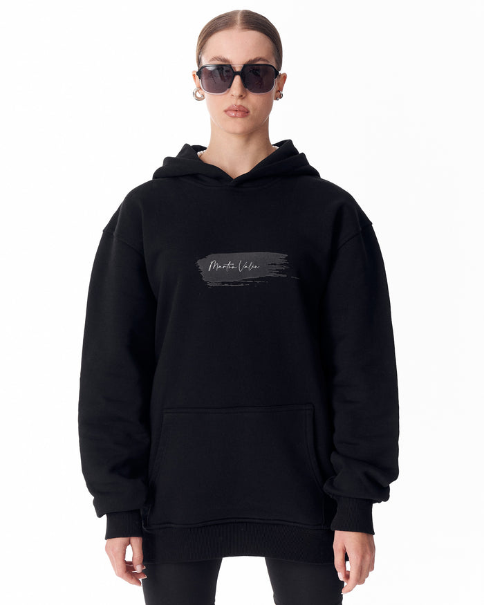 Rebirth Women's Orange 3D Printed Oversized Black Hoodie
