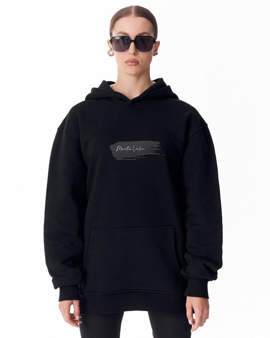 Rebirth Women's Orange 3D Printed Oversized Black Hoodie