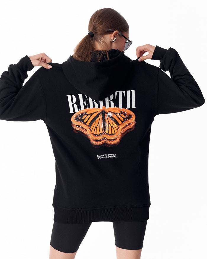 Rebirth Women's Orange 3D Printed Oversized Black Hoodie (2)