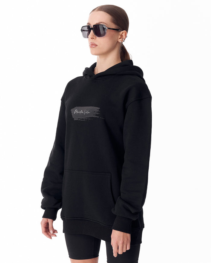 Rebirth Women's Orange 3D Printed Oversized Black Hoodie (3)