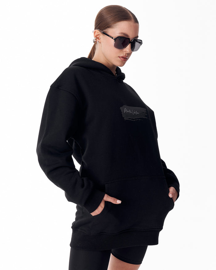 Rebirth Women's Orange 3D Printed Oversized Black Hoodie (4)