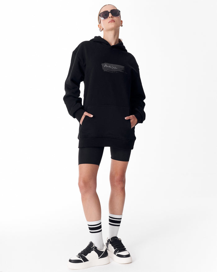 Rebirth Women's Orange 3D Printed Oversized Black Hoodie (6)