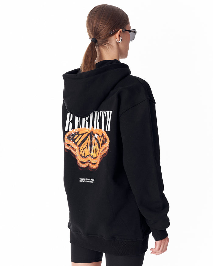 Rebirth Women's Orange 3D Printed Oversized Black Hoodie (7)