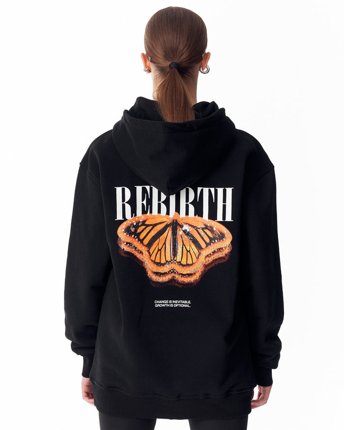Rebirth Women's Orange 3D Printed Oversized Black Hoodie (8)
