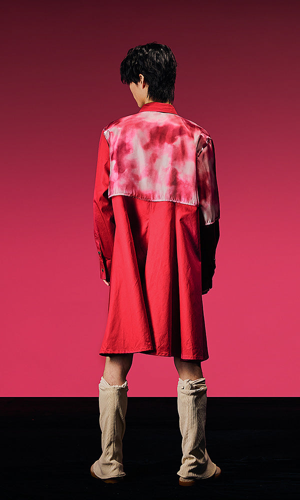レキュリー シースルー ロングシャツ レッド バックスタイル 総丈100.5cm 韓国ファッション 2023FW