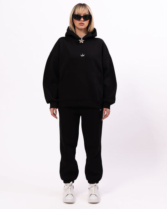 Regalia Crowned Oversized Black Hoodie Jogger Set