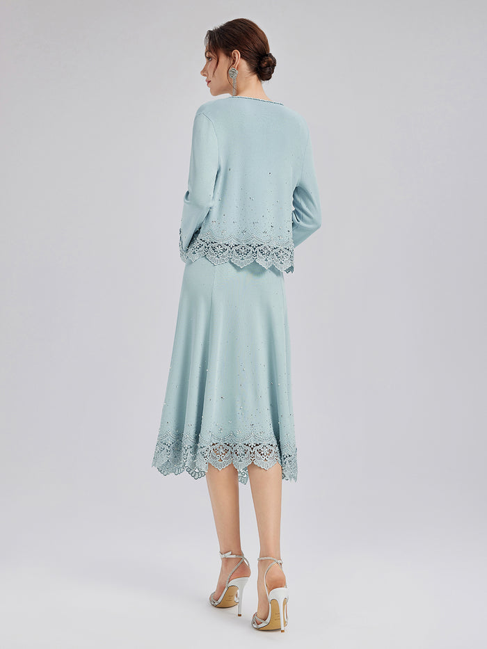 Rhinestone Lace Knit Elasticated Skirt