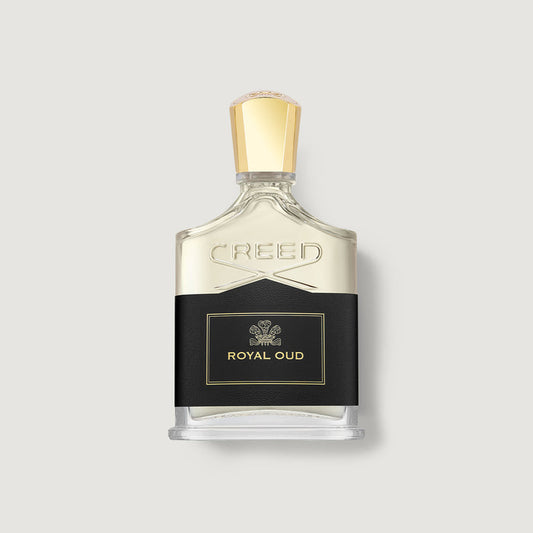 Creed Royal Oud 100ml Eau de Parfum - Clear Glass Bottle, Black Label, Gold Cap - Front View | Creed Fragrances