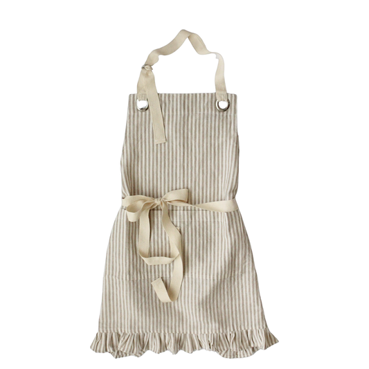 Ruffle Pin Stripe Apron: Tan