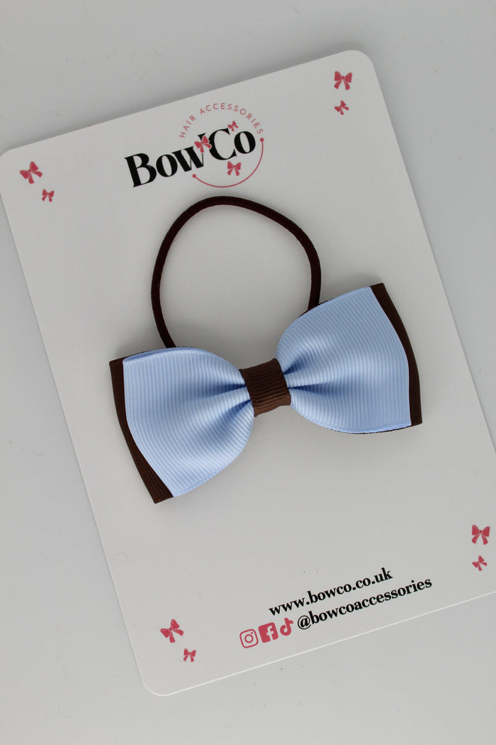 School Bow Bluebell and Brown - Double Lapel - Elastic