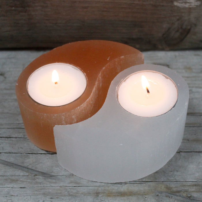 Earthstore® Selenite Orange & White crafted YIN YANG Candle Tea Light Holder