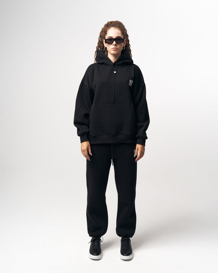 Sigilio QR Printed Oversized Black Hoodie Jogger Set (2)
