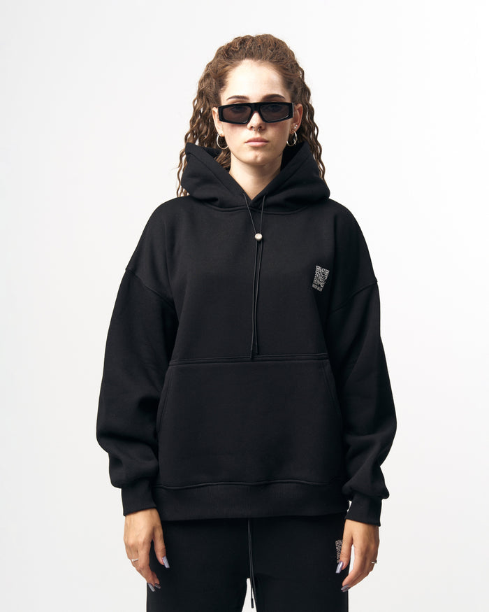 Sigilio QR Printed Oversized Black Hoodie Jogger Set (4)