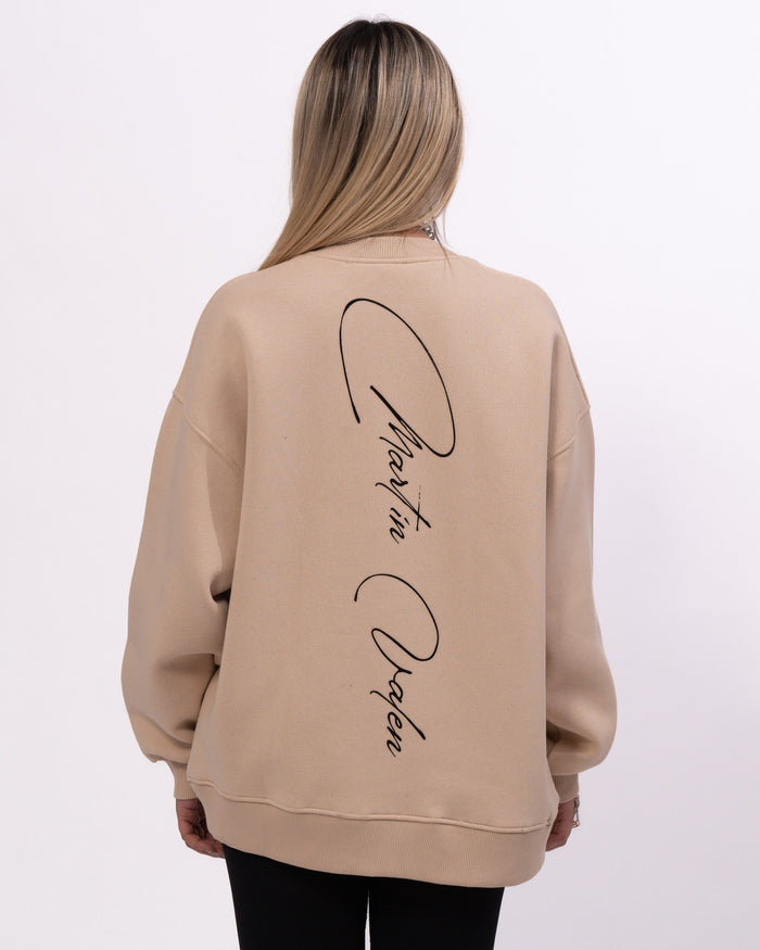 Signatura MV 3D Printed Handwriting Oversized Beige Sweatshirt