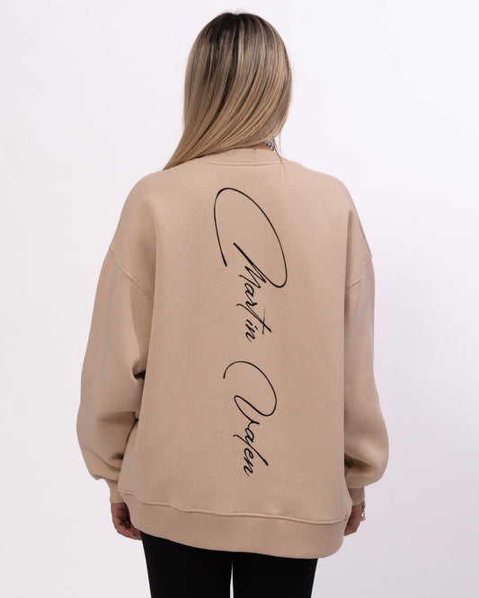 Signatura MV 3D Printed Handwriting Oversized Beige Sweatshirt