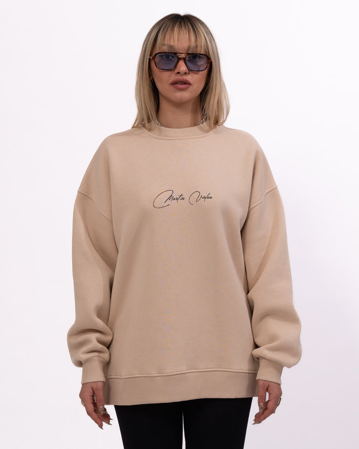 Signatura MV 3D Printed Handwriting Oversized Beige Sweatshirt (2)