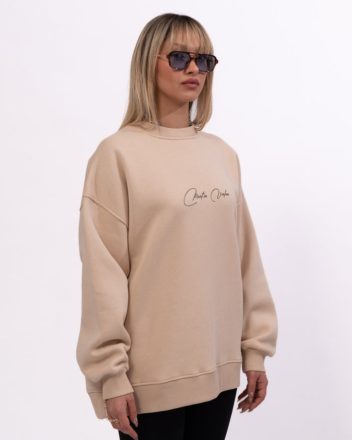 Signatura MV 3D Printed Handwriting Oversized Beige Sweatshirt (3)