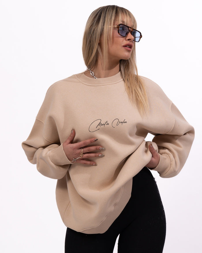 Signatura MV 3D Printed Handwriting Oversized Beige Sweatshirt (6)