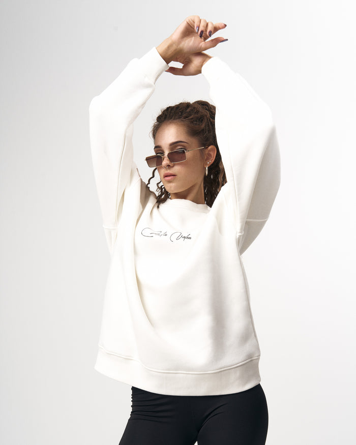 Signatura MV 3D Printed Handwriting Oversized White Sweatshirt