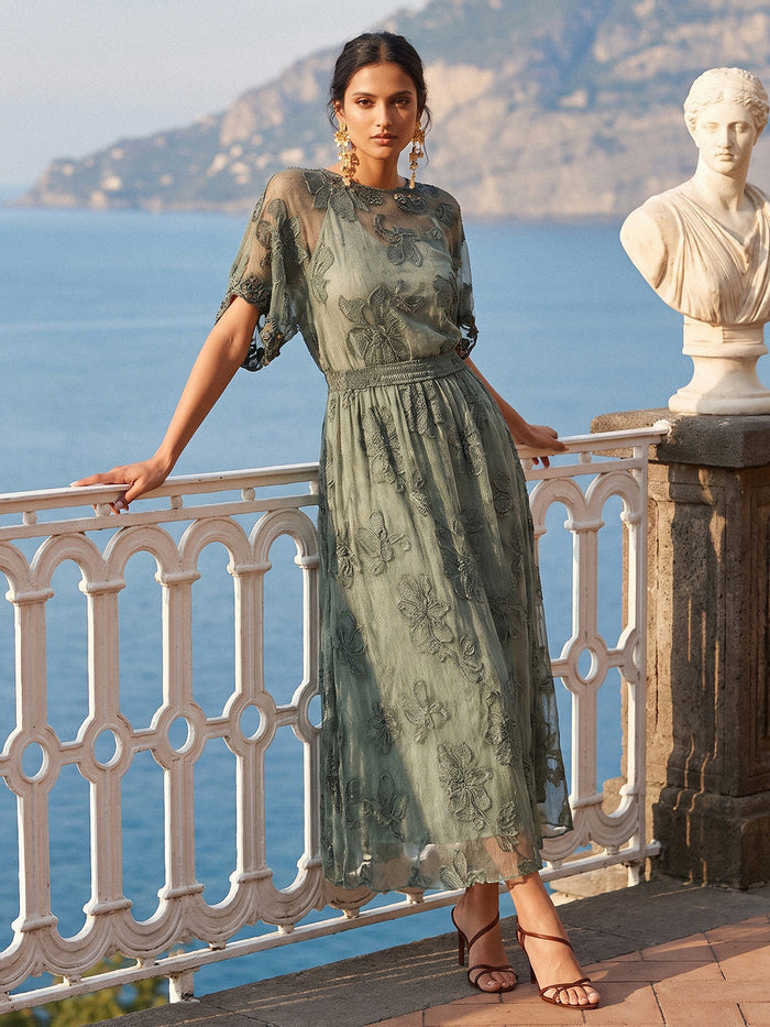 Silk Chiffon Hand Dyed Embroidered Skirt