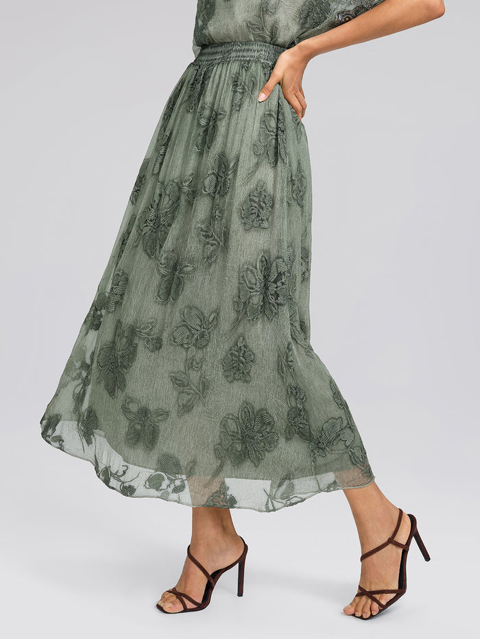 Silk Chiffon Hand Dyed Embroidered Skirt