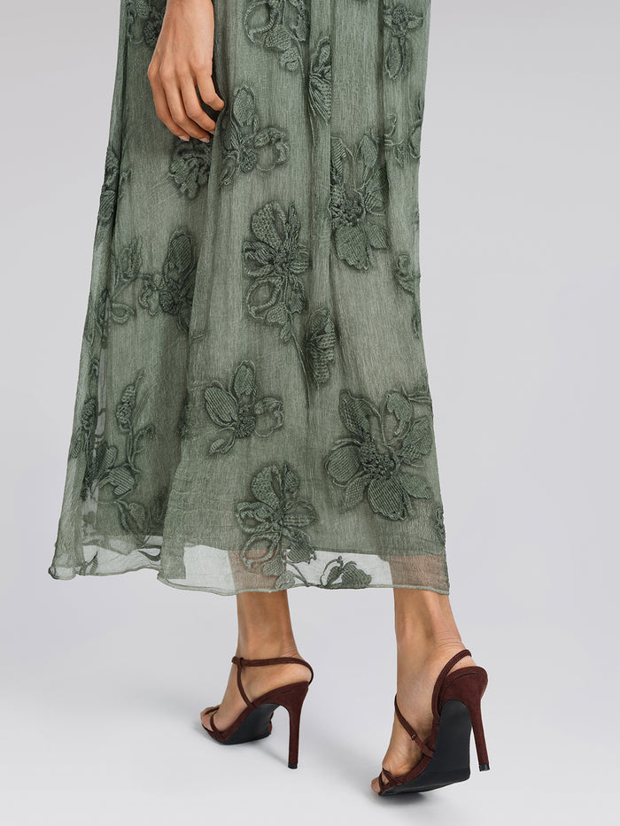 Silk Chiffon Hand Dyed Embroidered Skirt
