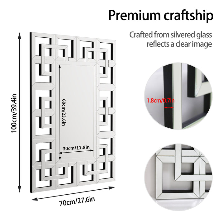 Silver Rectangular Venetian Mirror Wall Decor Mirror with Beveled Glass Edge