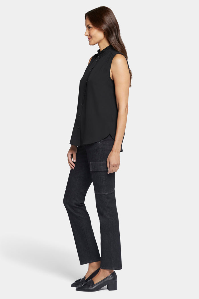 Sleeveless Ruffle Neck Blouse - Black