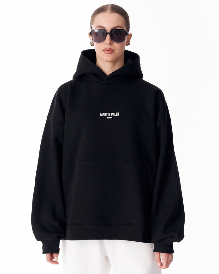 "Slogan" Puff Printed Women's Extra Oversized Hoodie Black
