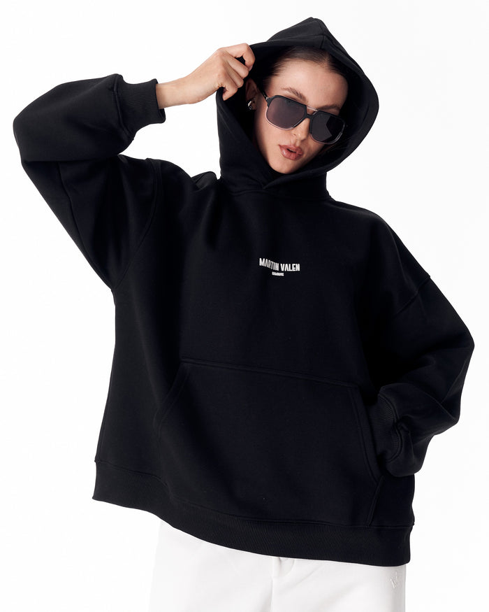 "Slogan" Puff Printed Women's Extra Oversized Hoodie Black (2)