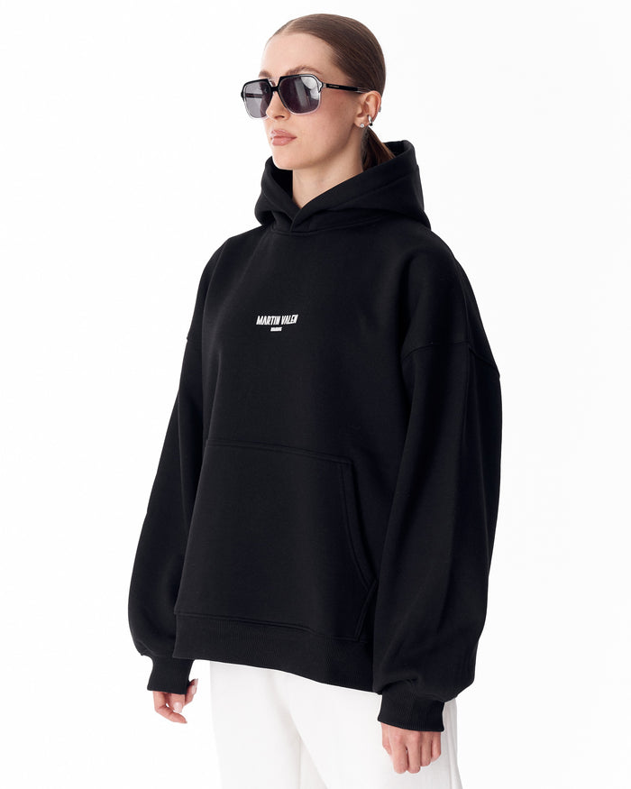 "Slogan" Puff Printed Women's Extra Oversized Hoodie Black (3)