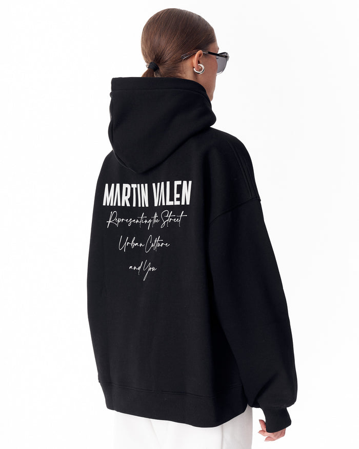 "Slogan" Puff Printed Women's Extra Oversized Hoodie Black (5)