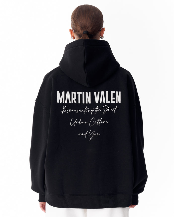 "Slogan" Puff Printed Women's Extra Oversized Hoodie Black (6)