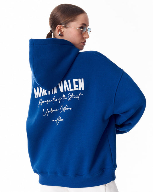 "Slogan" Puff Printed Women's Extra Oversized Hoodie Blue
