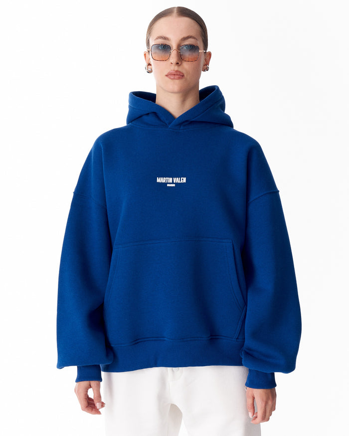 "Slogan" Puff Printed Women's Extra Oversized Hoodie Blue (2)