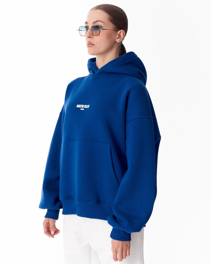 "Slogan" Puff Printed Women's Extra Oversized Hoodie Blue (3)