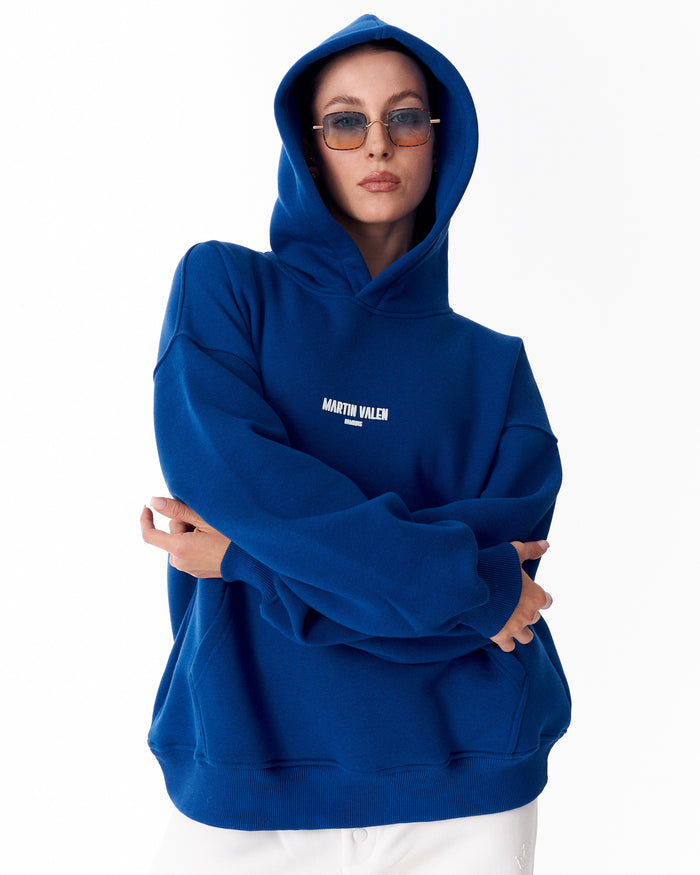 "Slogan" Puff Printed Women's Extra Oversized Hoodie Blue (6)