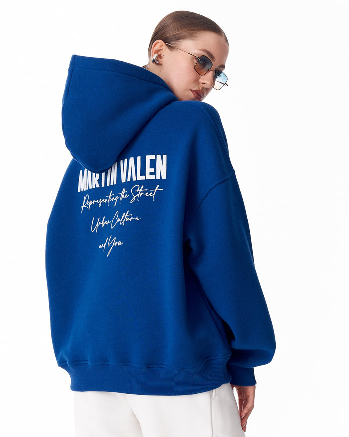 "Slogan" Puff Printed Women's Extra Oversized Hoodie Blue (7)
