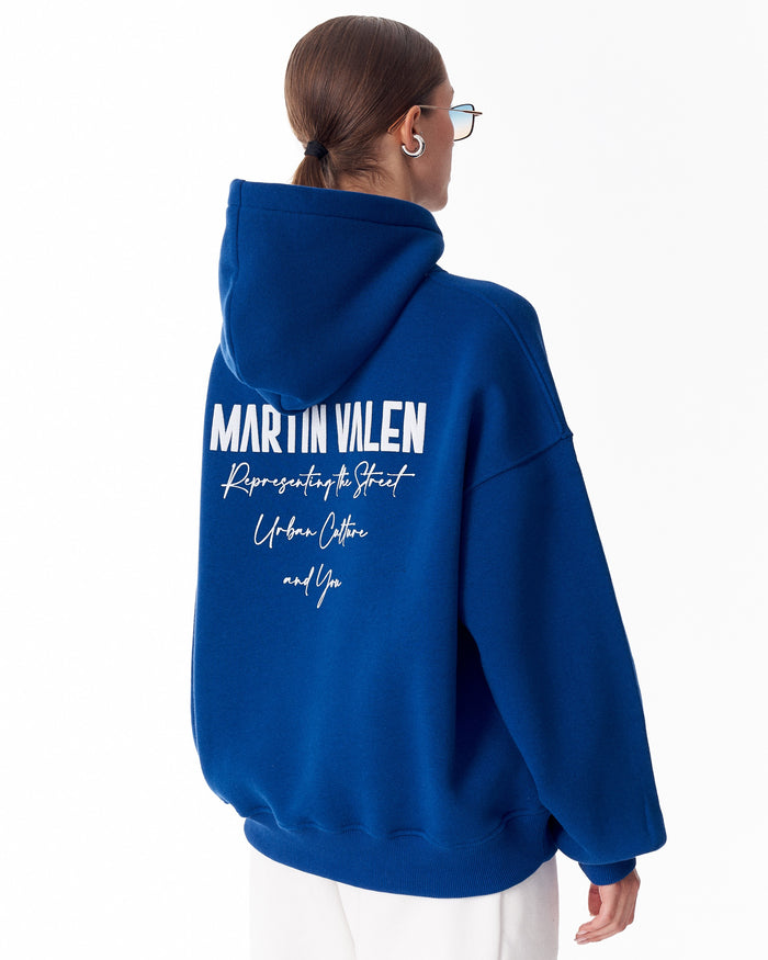 "Slogan" Puff Printed Women's Extra Oversized Hoodie Blue (8)