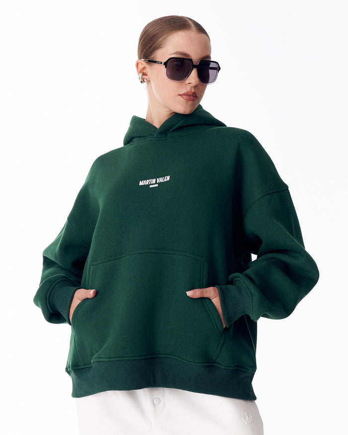 "Slogan" Puff Printed Women's Extra Oversized Hoodie Green