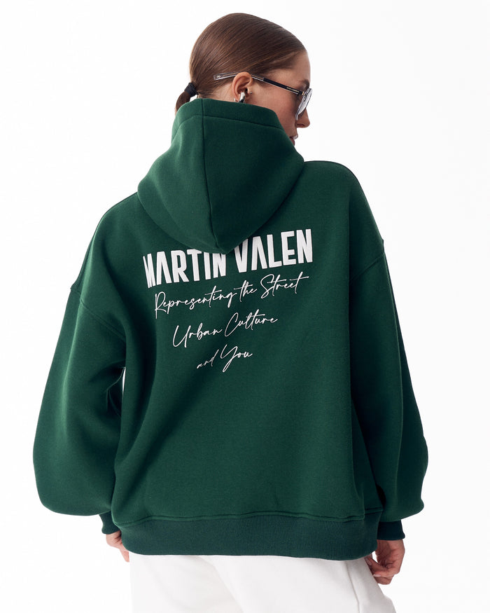 "Slogan" Puff Printed Women's Extra Oversized Hoodie Green (5)