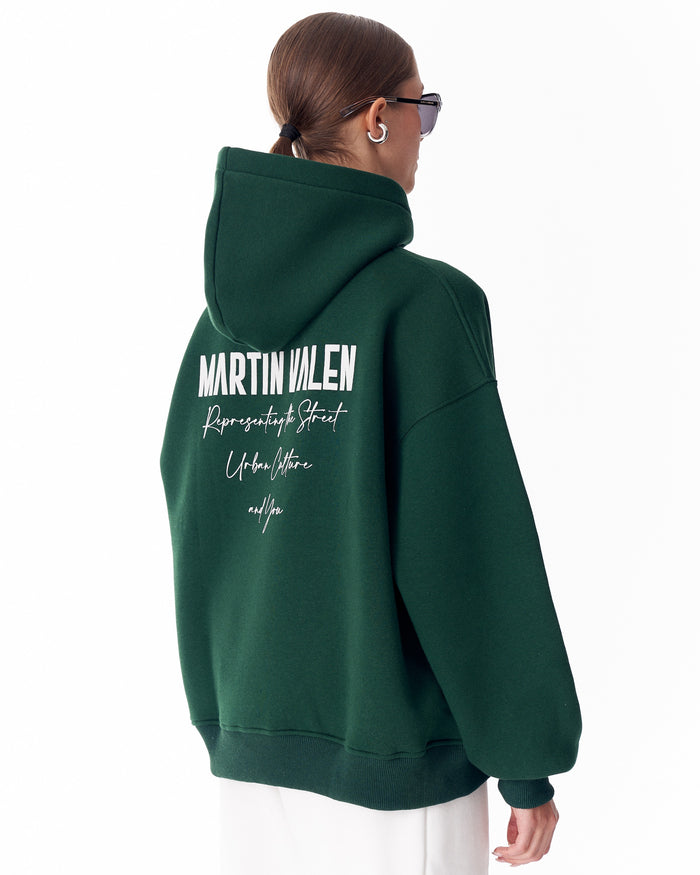 "Slogan" Puff Printed Women's Extra Oversized Hoodie Green (6)