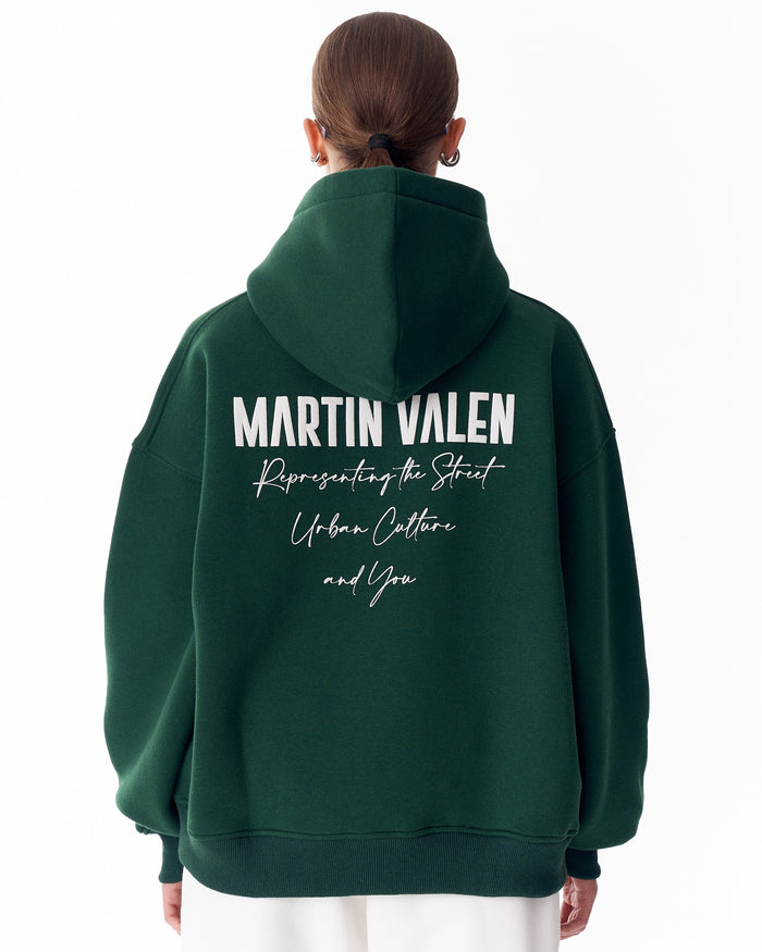 "Slogan" Puff Printed Women's Extra Oversized Hoodie Green (7)