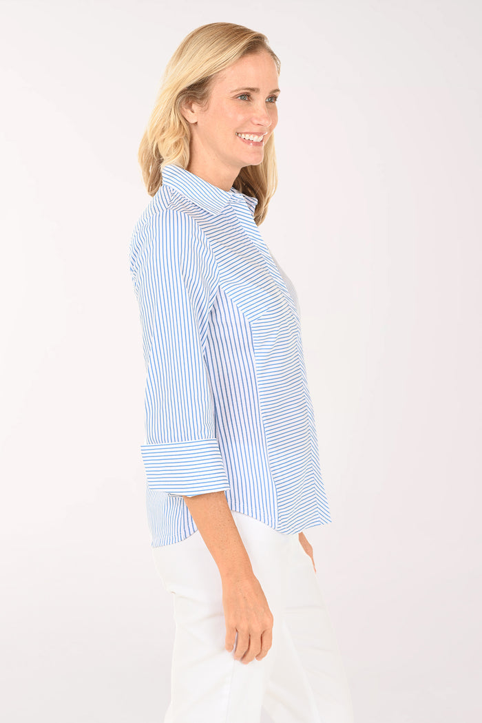 Striped Hidden Placket 3/4 Sleeve Shirt
