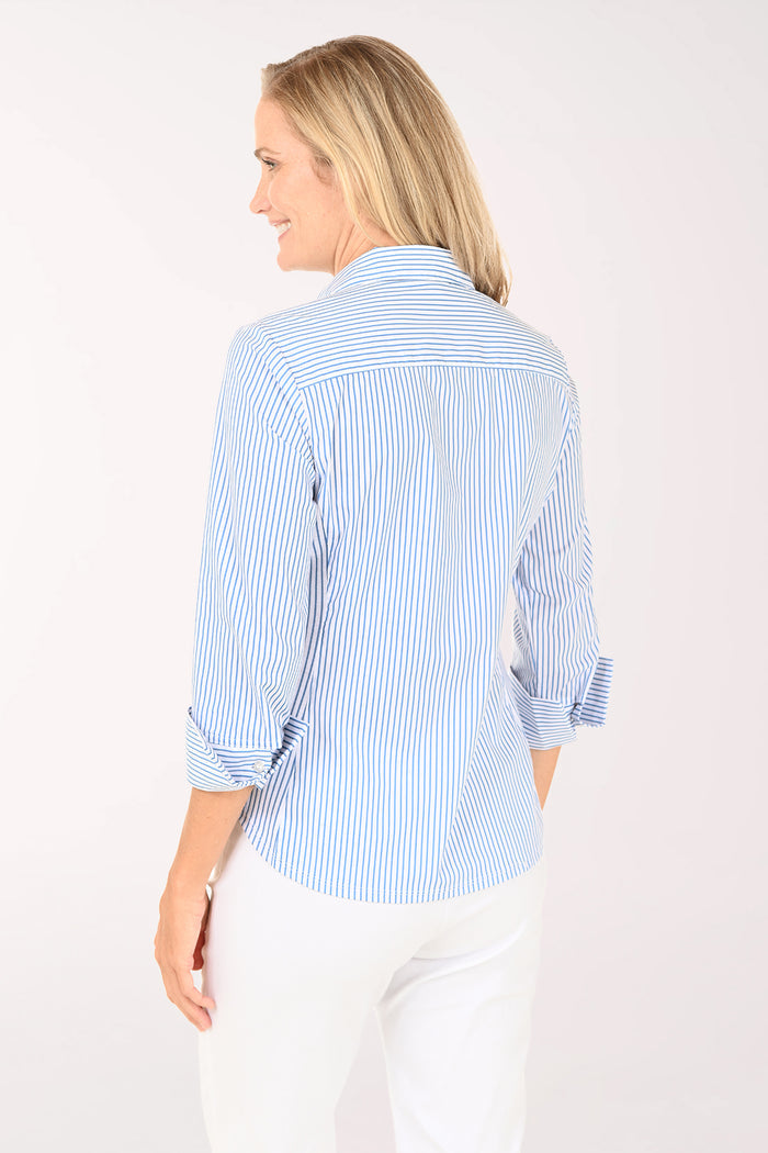 Striped Hidden Placket 3/4 Sleeve Shirt