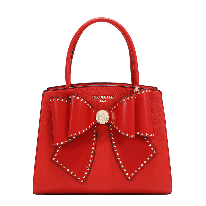 STUDDED BOW SATCHEL BAG