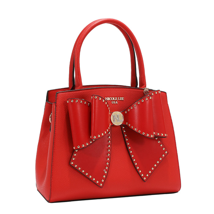 STUDDED BOW SATCHEL BAG