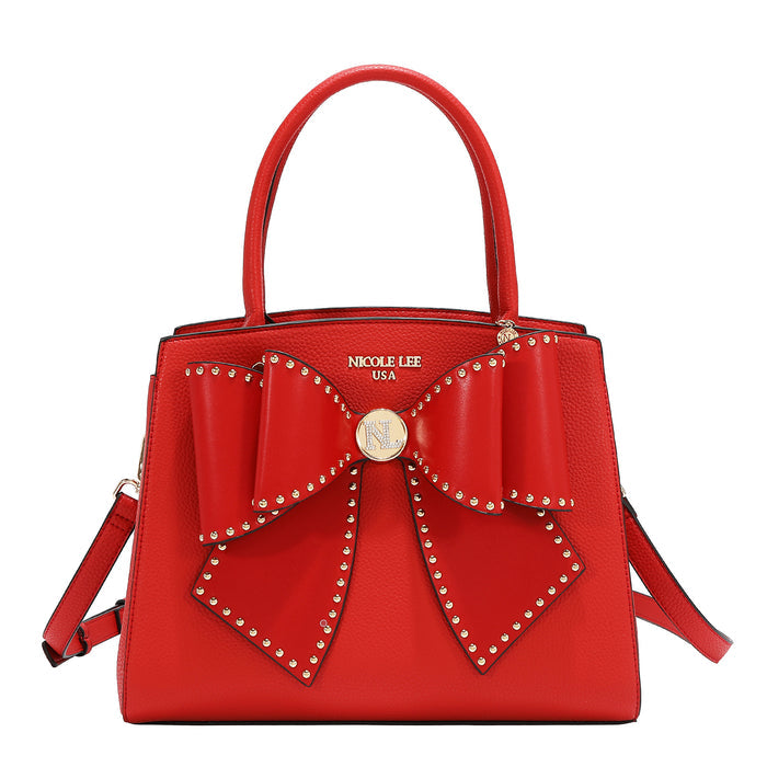 STUDDED BOW SATCHEL BAG